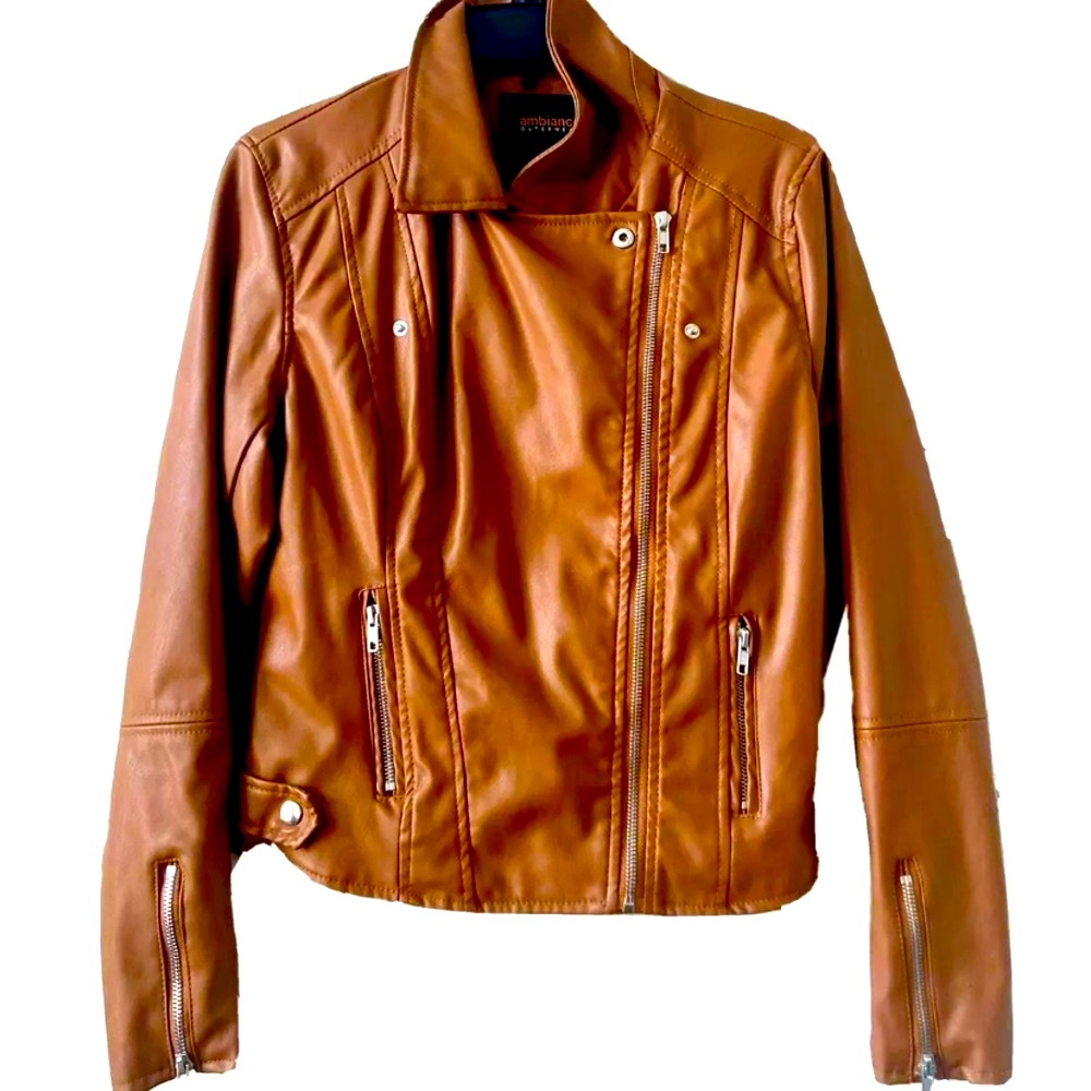 FASHION NOVA brown faux leather jacket